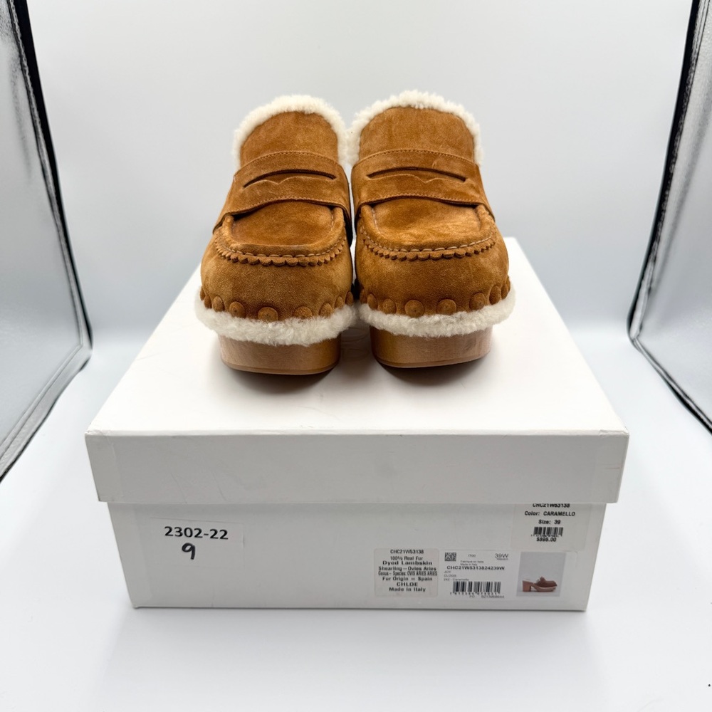 CHLOE Brown Suede Shearling Loafers